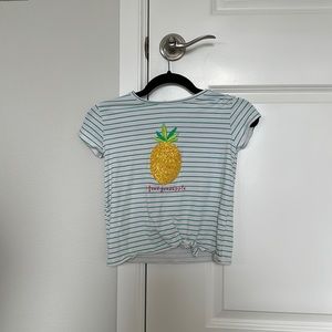 Zara White w/ Green Stripes Pineapple T-Shirt - Sz Girls 9